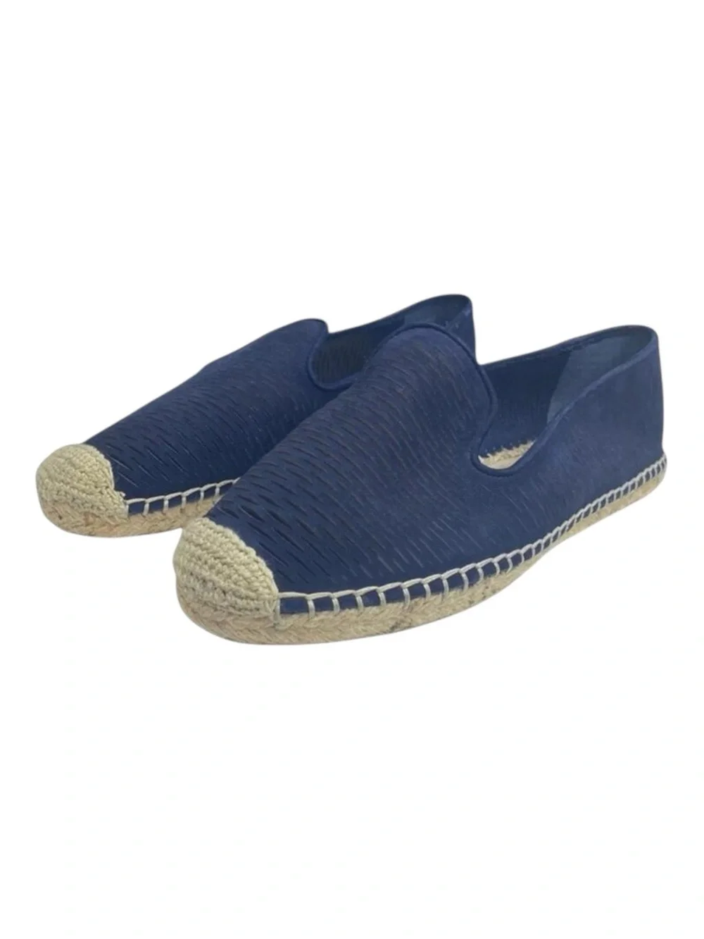 Vince Camuto ⌘ Disti Perforated Leather Flat Jute Trim Espadrilles ⌘ Navy 36 6M